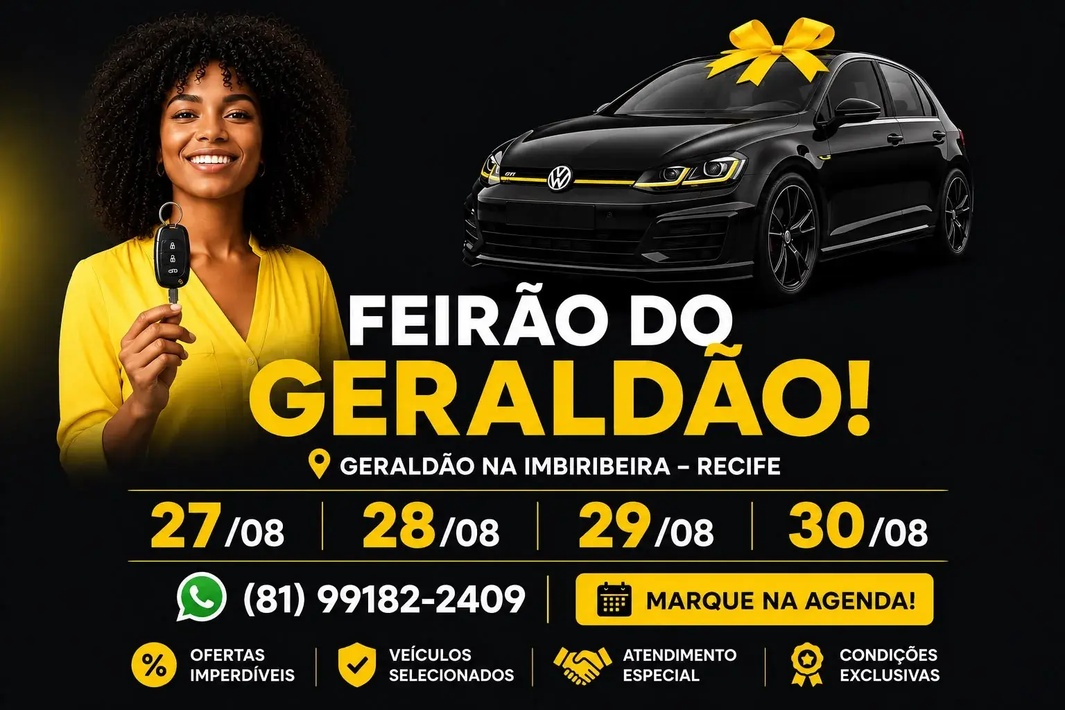 Peça do Feirão do Geraldão da B5 Multimarcas, de 27 a 30 de agosto, no Geraldão na Imbiribeira, em Recife.